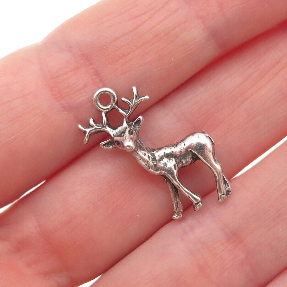 925 Sterling Silver Vintage Deer Oxidized Mini Charm Pendant